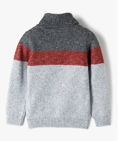 pull garcon en maille tricolore a col chale gris pullsF648801_3