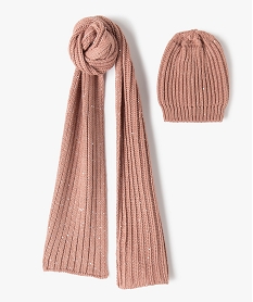 GEMO Ensemble femme 2 pièces en maille côtelée avec sequins Rose