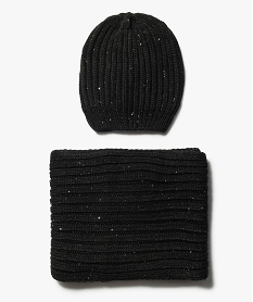 GEMO Ensemble femme 2 pièces en maille côtelée avec sequins Noir