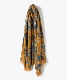 foulard femme fleuri grand format rectangulaire jauneF649701_1