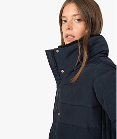 GEMO Blouson femme long matelassé avec col chaud Bleu