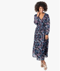 GEMO Robe femme longue à fleurs et rayures pailletées Imprimé