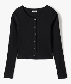 GEMO Tee-shirt fille court à manches longues avec pressions fantaisie noir standard