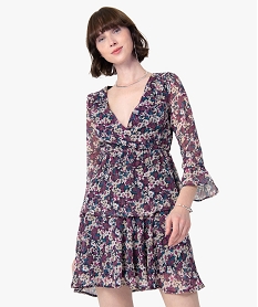 GEMO Blouse femme à motifs fleuris et décolleté cache-cœur Imprimé