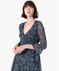 GEMO Blouse femme à motifs fleuris et décolleté cache-cour Imprimé