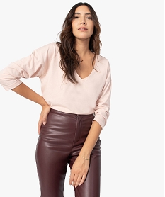 GEMO Tee-shirt femme à manches ¾ col V Rose
