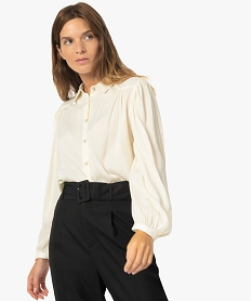 GEMO Blouse femme à manches longues avec haut froncé Beige