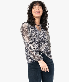 GEMO Blouse femme en voile avec rayures pailletées sur les manches Imprimé