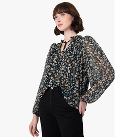 GEMO Blouse femme en voile avec rayures pailletées sur les manches Imprimé