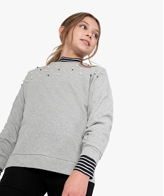 GEMO Sweat fille coupe loose à perles Gris