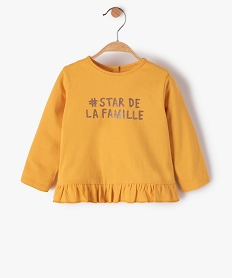 GEMO Tee-shirt bébé fille à volant avec inscription pailletée Jaune