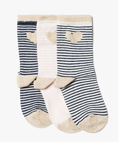 GEMO Chaussettes fille à rayures et paillettes tige haute (lot de 3) blanc standard