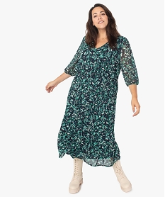 GEMO Robe femme grande taille longue imprimée à manches 34 Imprimé