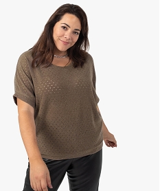 GEMO Pull femme grande taille en maille ajourée à manches courtes Beige