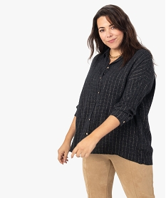 GEMO Chemise femme fluide à carreaux dorés noir standard