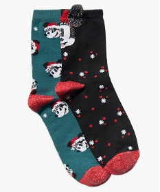 GEMO Chaussettes femme de Noël à motifs Mickey et Minnie - Disney Noir