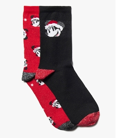 GEMO Chaussettes de Noël femme à tige haute imprimé Minnie - Disney (lot de 2) Noir