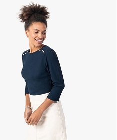 GEMO Tee-shirt femme à manches 34 en maille gaufrée Bleu