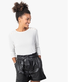 GEMO Tee-shirt femme à manches 34 en maille gaufrée Blanc