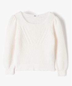 GEMO Pull fille en maille côtelée avec motif en V sur le buste Beige