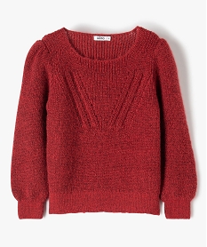 GEMO Pull fille en maille côtelée avec motif en V sur le buste Rouge