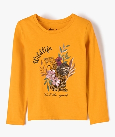 GEMO Tee-shirt fille avec motifs fleuris et sequins Jaune