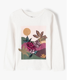 GEMO Tee-shirt fille avec motifs fleuris et sequins Beige