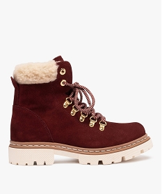 GEMO Boots fourrées femme dessus cuir à col sherpa Rouge