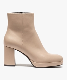 GEMO Boots femme unies à talon carré et semelle plateforme beige standard