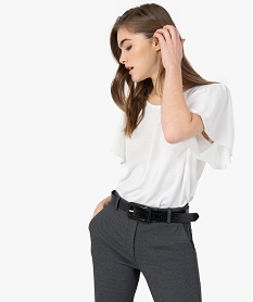 GEMO Tee-shirt femme avec manches volantées Blanc