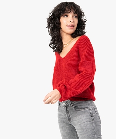GEMO Pull femme court avec dos ouvert Rouge