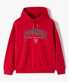 GEMO Sweat fille à capuche imprimé intérieur molletonné rouge standard