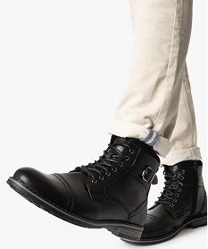 GEMO Boots homme unis doublure chaude fermeture lacets et zip Noir