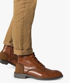 boots homme unis a lacets et zip avec couture debordante orangeF707401_1