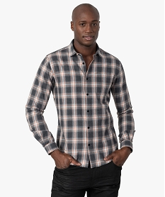 GEMO Chemise homme à carreaux - Coupe Slim Gris