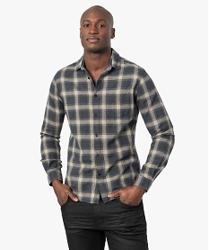 GEMO Chemise homme à carreaux aspect flanelle - Coupe Slim Gris