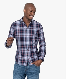 GEMO Chemise homme à carreaux - Coupe Slim Bleu