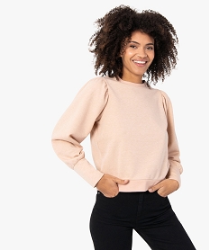 GEMO Sweat femme à paillettes et manches ballon Rose