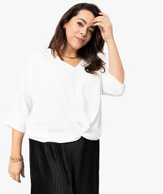 blouse femme grande taille ample a manches 34 et col v beigeF711801_1