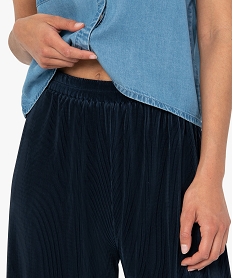 pantalon femme coupe large en maille plissee bleu pantacourtsF712201_2