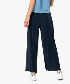 pantalon femme coupe large en maille plissee bleuF712201_3