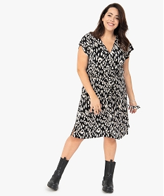 GEMO Robe femme grande taille plissée imprimée à décolleté cache-cœur Imprimé