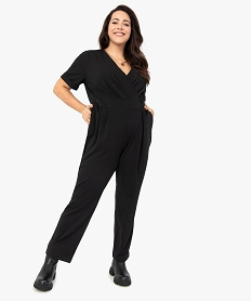 GEMO Combinaison pantalon femme fluide à décolleté cache-cœur Noir