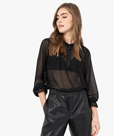 blouse femme en voile avec rayures pailletees noirF713501_1