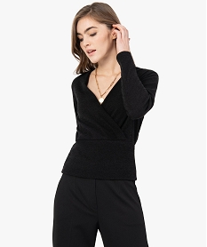 GEMO Pull femme encolure cache-cœur Noir