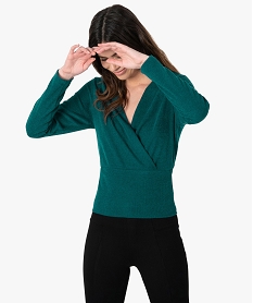 GEMO Pull femme encolure cache-cœur Vert
