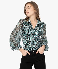 blouse femme imprimee avec manches transparentes multicolore t-shirts manches longuesF714701_2
