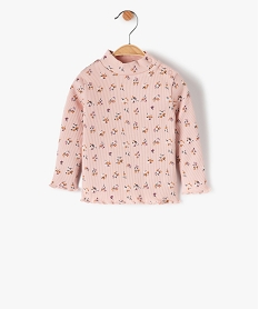 GEMO Tee-shirt bébé fille en maille côtelée à motifs fleuris Rose