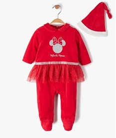 GEMO Ensemble bébé 2 pièces : pyjama en velours + bonnet Minnie - Disney Rouge