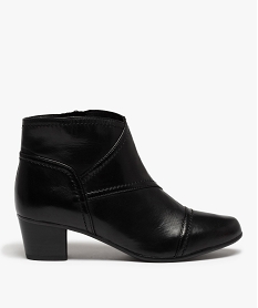 GEMO Boots femme à talon dessus cuir uni Noir